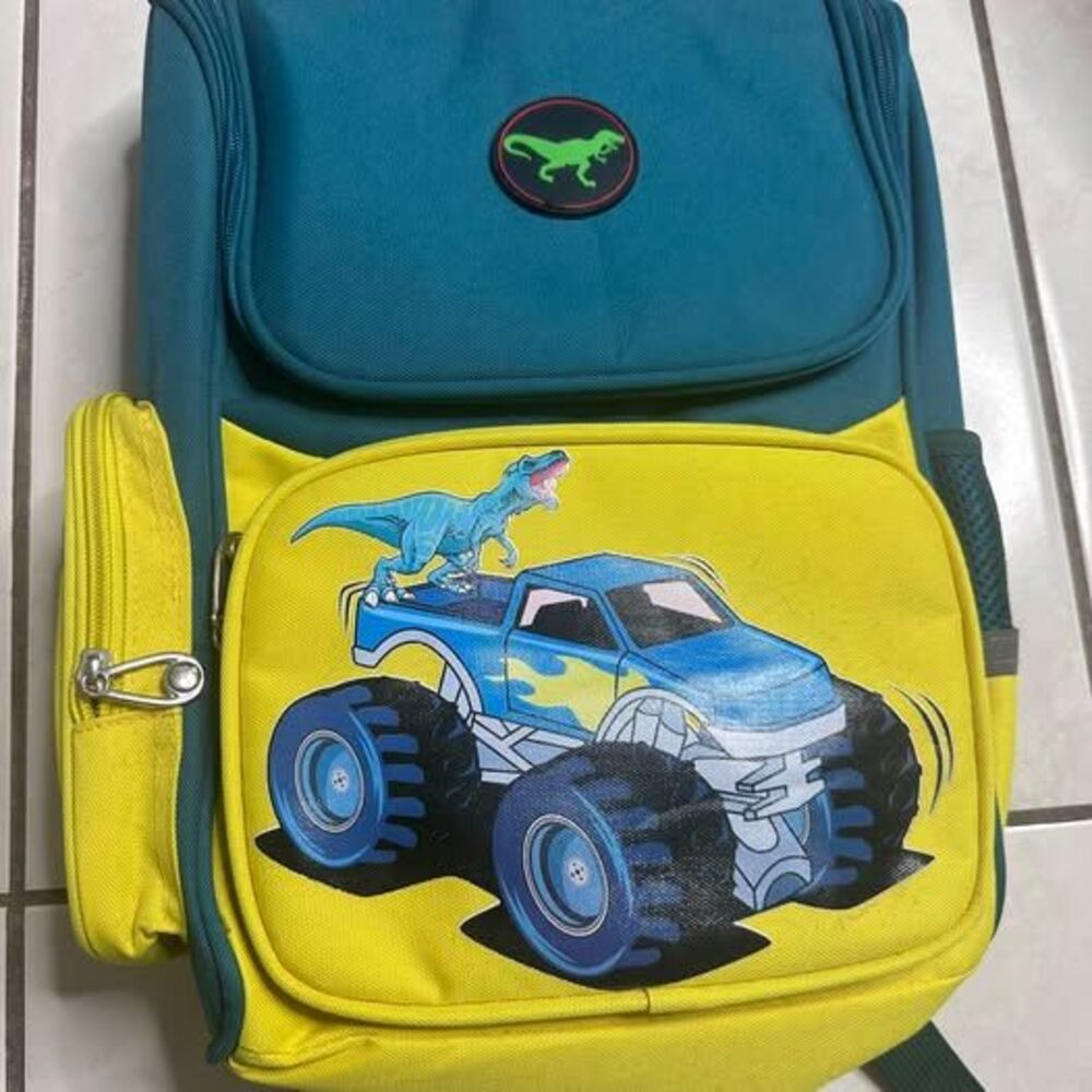 Blue and Yellow Dinosaur Monster Truck Backpack